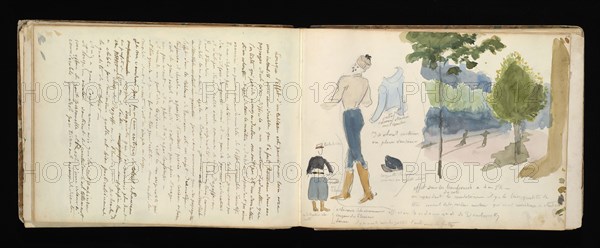 Sketchbook with manuscript notes Félix Bracquemond, Bracquemond, Félix, 1833-1914, pencil, pen, ink, and watercolor, ca. 1868