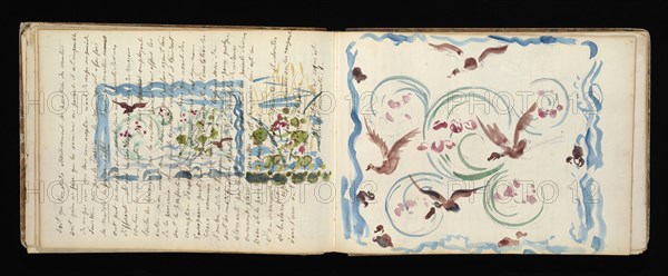 Sketchbook with manuscript notes Félix Bracquemond, Bracquemond, Félix, 1833-1914, pencil, pen, ink, and watercolor, ca. 1868