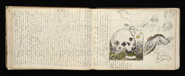 Sketchbook with manuscript notes Félix Bracquemond, Bracquemond, Félix, 1833-1914, pencil, pen, ink, and watercolor, ca. 1868