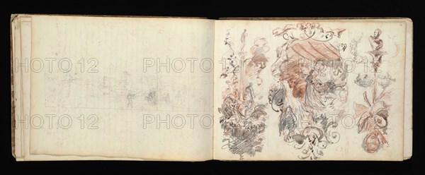 Sketchbook with manuscript notes Félix Bracquemond, Bracquemond, Félix, 1833-1914, pencil, pen, ink, and watercolor, ca. 1868