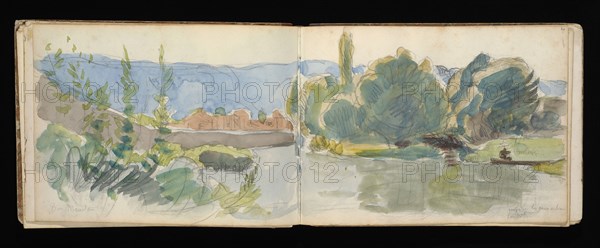 Sketchbook with manuscript notes Félix Bracquemond, Bracquemond, Félix, 1833-1914, pencil, pen, ink, and watercolor, ca. 1868