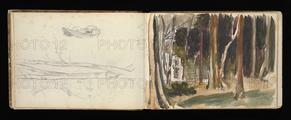 Sketchbook with manuscript notes Félix Bracquemond, Bracquemond, Félix, 1833-1914, pencil, pen, ink, and watercolor, ca. 1868