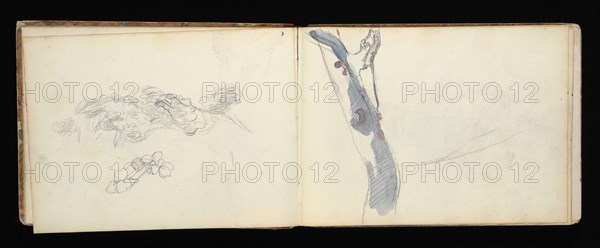 Sketchbook with manuscript notes Félix Bracquemond, Bracquemond, Félix, 1833-1914, pencil, pen, ink, and watercolor, ca. 1868