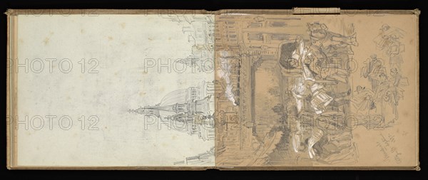 Sketchbook, Preziosi, Amadeo, 1816-1882, pencil, gray wash, white heightening, 1875, The sketchbook by Maltese artist Preziosi