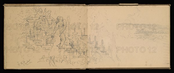 Sketchbook, Preziosi, Amadeo, 1816-1882, pencil, gray wash, white heightening, 1875, The sketchbook by Maltese artist Preziosi