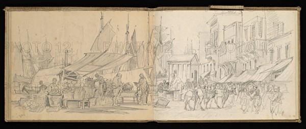 Sketchbook, Preziosi, Amadeo, 1816-1882, pencil, gray wash, white heightening, 1875, The sketchbook by Maltese artist Preziosi