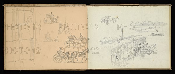 Sketchbook, Preziosi, Amadeo, 1816-1882, pencil, gray wash, white heightening, 1875, The sketchbook by Maltese artist Preziosi