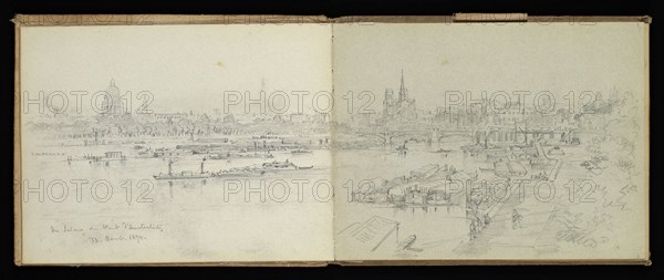 Sketchbook, Preziosi, Amadeo, 1816-1882, pencil, gray wash, white heightening, 1875, The sketchbook by Maltese artist Preziosi