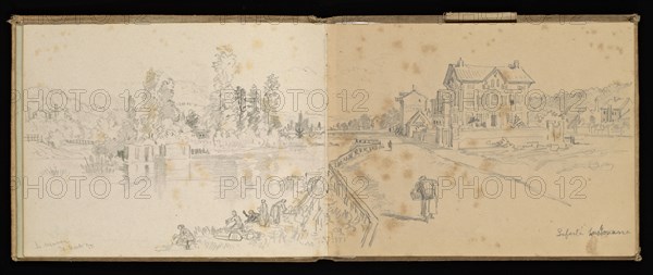 Sketchbook, Preziosi, Amadeo, 1816-1882, pencil, gray wash, white heightening, 1875, The sketchbook by Maltese artist Preziosi