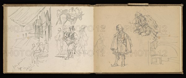 Sketchbook, Preziosi, Amadeo, 1816-1882, pencil, gray wash, white heightening, 1875, The sketchbook by Maltese artist Preziosi