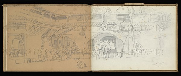 Sketchbook, Preziosi, Amadeo, 1816-1882, pencil, gray wash, white heightening, 1875, The sketchbook by Maltese artist Preziosi