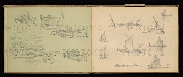 Sketchbook, Preziosi, Amadeo, 1816-1882, pencil, gray wash, white heightening, 1875, The sketchbook by Maltese artist Preziosi