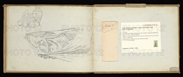Sketchbook, Preziosi, Amadeo, 1816-1882, pencil, gray wash, white heightening, 1875, The sketchbook by Maltese artist Preziosi