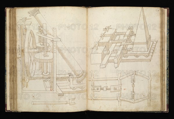 Edificij et machine, Martini, Francesco di Giorgio, 1439-1501, brown ink and wash, ca. 1475-ca. 1480