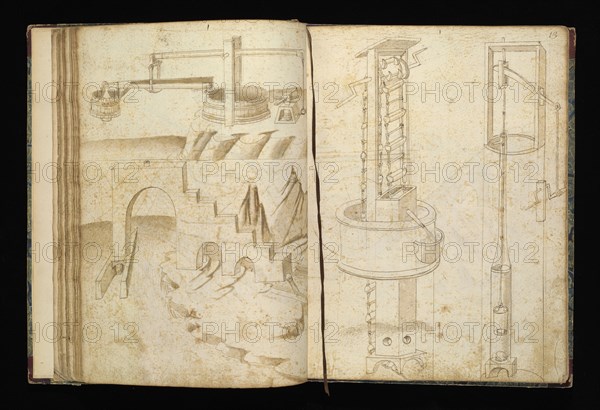 Edificij et machine, Martini, Francesco di Giorgio, 1439-1501, brown ink and wash, ca. 1475-ca. 1480