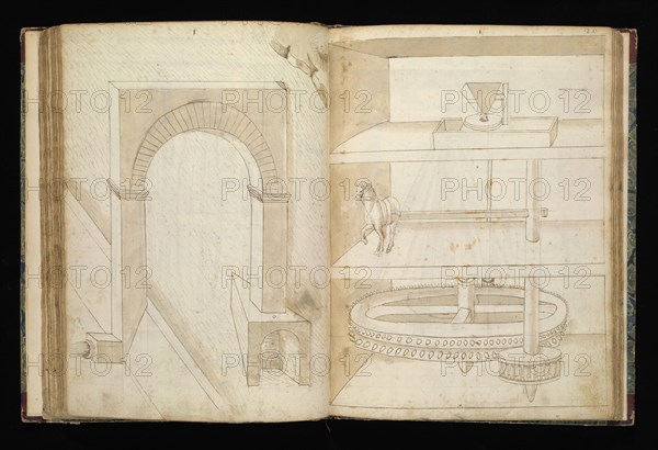 Edificij et machine, Martini, Francesco di Giorgio, 1439-1501, brown ink and wash, ca. 1475-ca. 1480