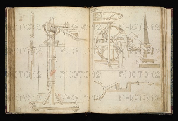 Edificij et machine, Martini, Francesco di Giorgio, 1439-1501, brown ink and wash, ca. 1475-ca. 1480