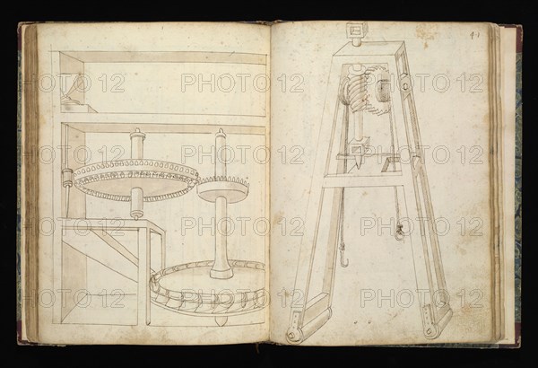 Edificij et machine, Martini, Francesco di Giorgio, 1439-1501, brown ink and wash, ca. 1475-ca. 1480