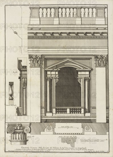 Finestrone di mezzo della facciata del palazzo de Sigri. Conseruatori in Campidoglio, Stvdio d'architettvra civile sopra