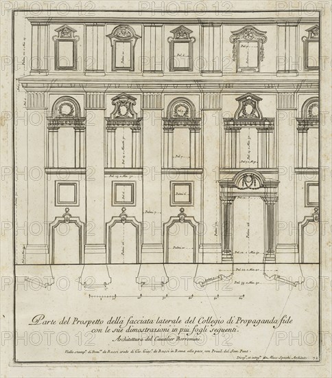 Parte del prospetto della facciata laterale del Collegio di Propaganda fide, Stvdio d'architettvra civile sopra gli ornamenti