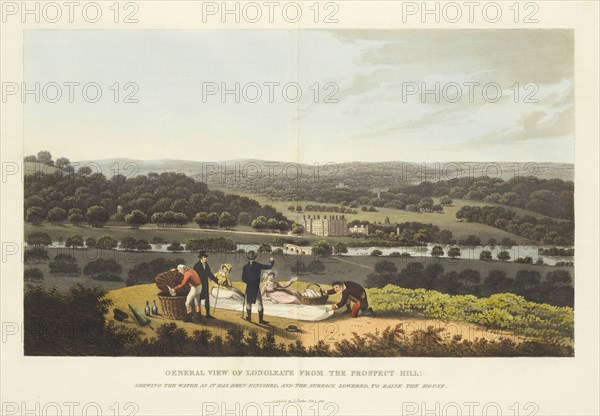 General View of Longleate from the Prospect Hill: Shewing the Water as it has been Finished, and the Surface Lowered, to Raise