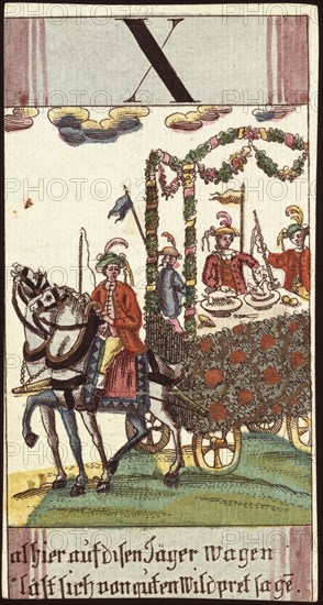 Alhier auf disen Jäger Wagen läst sich von güten Wildpret sagen, Baurn Hochzeit, Göbl, Andreas Benedictus, 1765-1792, Etching