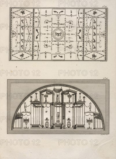 Planche 36: Sourdine de la Voute de la chambre numerotee 30., Planche 35: Voute peinte en fonds blanc, Planche 36: Sourdine