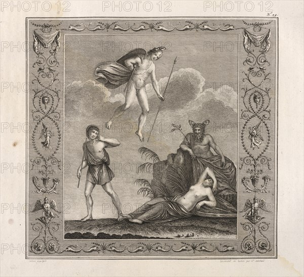 Planche 29: Rhea Sylvia couchee sur une draperie bleue, Description des bains de Titus, ou, Collection des peintures trouvées