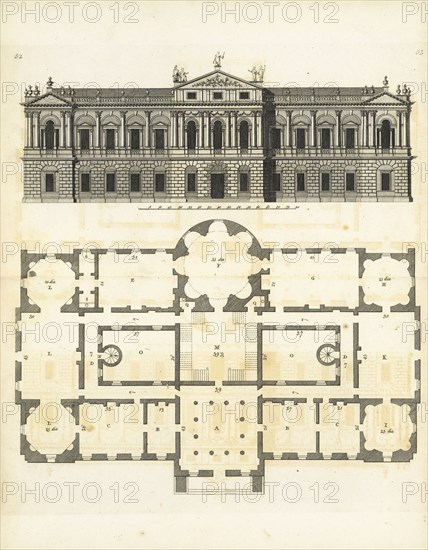 Plates 52 and 53, Convenient and ornamental architecture: consisting of original designs, for plans, elevations, and sections
