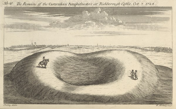 The Remains of the Castrensian Amphitheater at Richborough Castle. Oct. 7. 1724, Itinerarium curiosum: or, An account