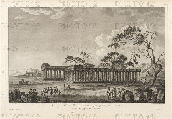 Vuë générale des Temples de Paestrum, situés sur le bord de la Mer, Voyage pittoresque, ou, Description des royaumes de Naples