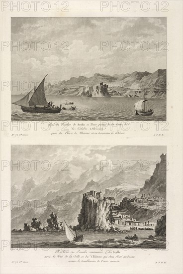 Vuë du Rocher de Scylla, Vuë d'Écueil de Scylla, Voyage pittoresque, ou, Description des royaumes de Naples et de Sicile