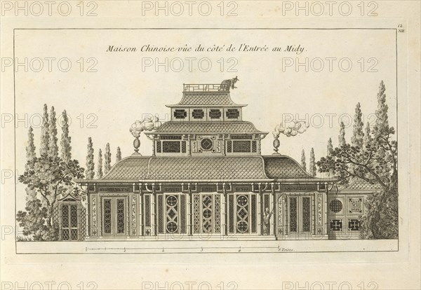 Maison Chinoise vûe du côté de l'Entrée au Midy, Detail des nouveaux jardins à la mode, Le Rouge, Georges-Louis, Engraving, 1776