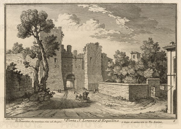 Porta S. Lorenzo ot Esquilina, Delle magnificenze di Roma antica e moderna, Vasi, Giuseppe, 1710-1782, Engraving, 1747-1761