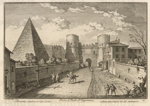 Porta S. Paolo ot. Trigemina, Delle magnificenze di Roma antica e moderna, Vasi, Giuseppe, 1710-1782, Engraving, 1747-1761