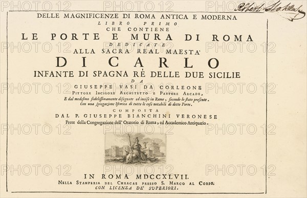 Frontispiece, volume 1, Delle magnificenze di Roma antica e moderna, Vasi, Giuseppe, 1710-1782, Engraving, 1747-1761