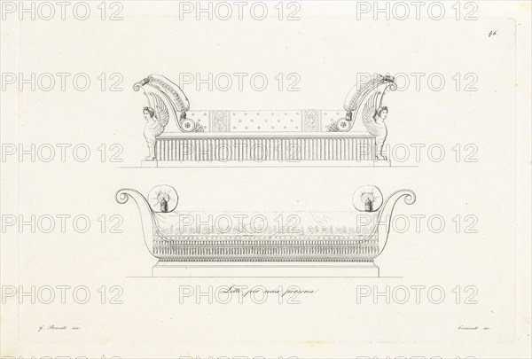 Letti per una persona, Opera ornamentale, Borsato, Giuseppe, 1771-1849, Engraving, 1825, Plate inscribed at lower left, G