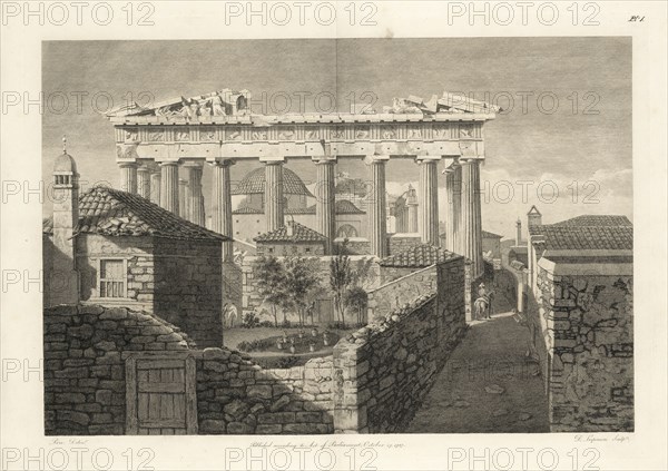 View of the Eastern Portico of the Temple of Minerva at Athens, called the Parthenon, The Elgin marbles from the Temple