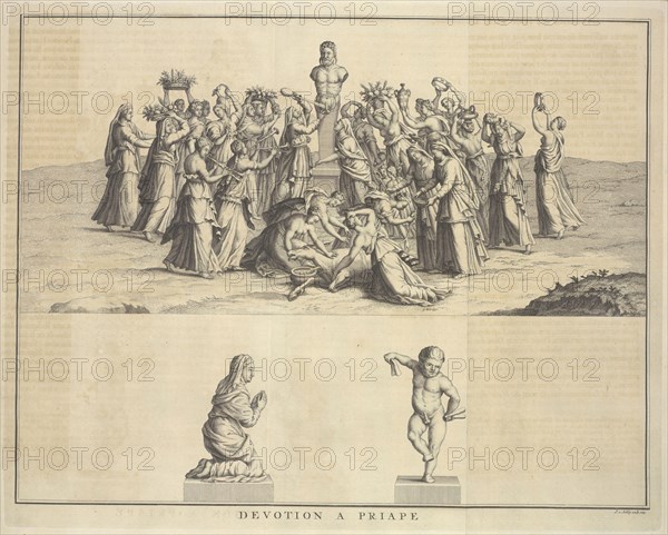 Devotion to Priapus, Ceremonies et coutumes religieuses de tous les peuples du monde, unknown, Engraving, 1723-1743, Plate, 23