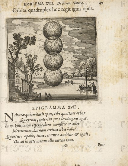 Emblema XVII: Orbita quadruplex hoc regit ignis opus. Michaelis Majeri, Secretioris naturae secretorum scrutinium chymicum