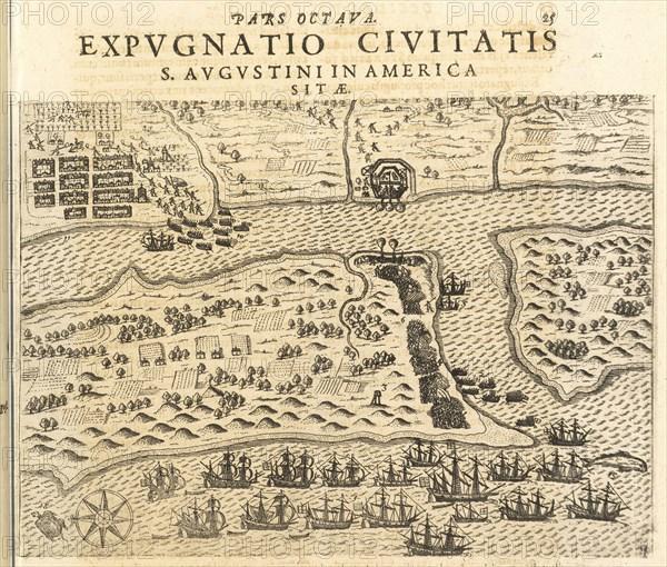 Expvgnatio civitatis S. Avgvstini in America sitae, Americae pars VIII., Bry, Johann Theodor de, 1561-1623?, Engraving, 1625