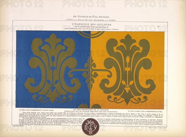 Complimentary colors blue and orange, L'harmonie des couleurs, Guichard, Édouard, b. 1815, Chromolithograph, 1880, Plate