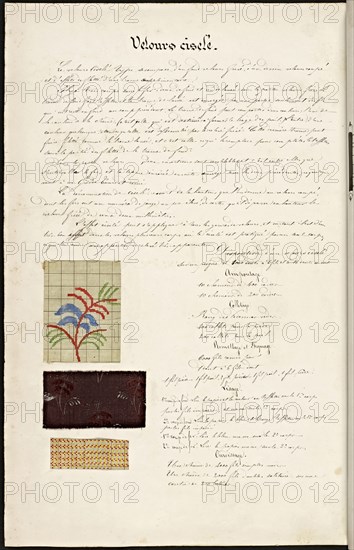 French textile manuscript, ca. 1820, This manuscript, an instruction manual for a school associated with a manufactory