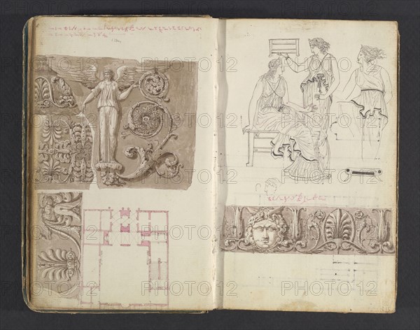 Sketchbook, Percier, Charles, 1764-1838, pencil, ink, wash, 1790, The sketchbook, attributed to the architect Charles Percier