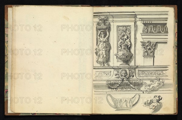 Sketchbook of ornamental and decorative designs, 18th century, pencil, pen, and wash drawings, Late 18th century, The sketchbook