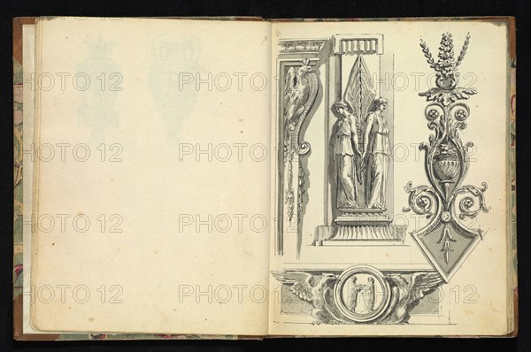 Sketchbook of ornamental and decorative designs, 18th century, pencil, pen, and wash drawings, Late 18th century, The sketchbook