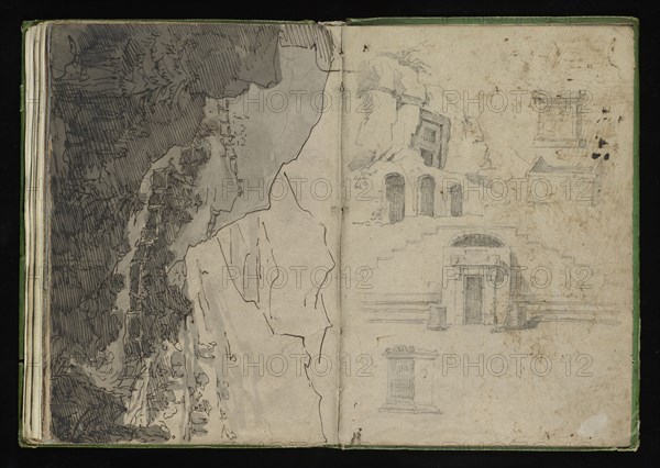 Roman sketchbook, Gauffier, Louis, 1761-1801, pencil, pen and black and brown ink, grey and brown wash, and black and white