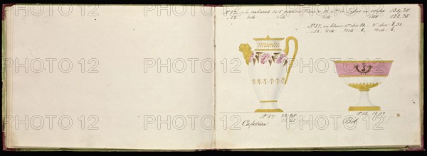 Honoré porcelain sample catalog, Honoré, Firm, 19th century, watercolor, gouache, ink, graphite, ca. 1800-1820, The manuscript