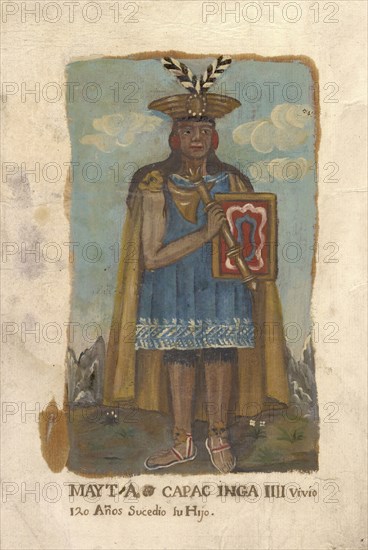 Portraits of Inca kings and an Inca queen, oil on vellum, not before 1825, full-length portraits of Inca rulers