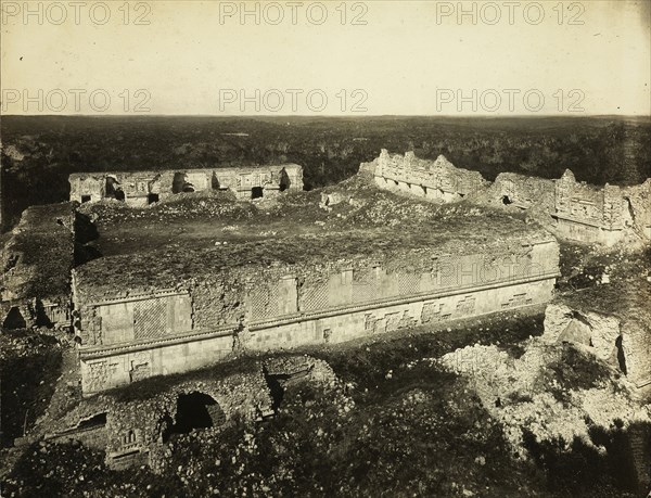 Uxmal, templo de las monjas, Views of Aztec, Maya, and Zapotec ruins in Mexico, Charnay, Désiré, 1828-1915, Gelatin developing